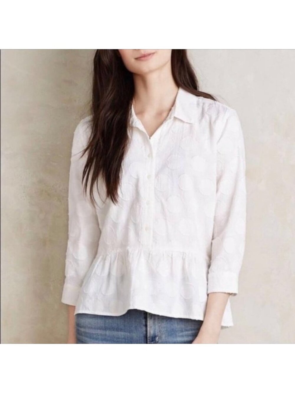 Anthropologie Isabella Sinclair White Polka Dot Cotton Peplum Top Medium